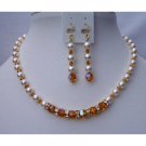 BRD366  Custom Handcrafted Swarovski Crystals OF Swarovski Topaz Crystals Pearls & Rondells Bridal