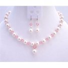 BRD739  Rose Pink Crystals White Pearls Fashionable Jewerlry Set Genuine Swarovski Crystals White