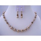 BRD429  Handcrafted Custom Pearls & Swarovski Crystals Bronze Pearls Necklace Set