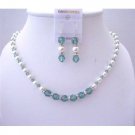 BRD533  Pistachio Swarovski Crystals Erinite Crystals w/ White Pearls And Silver Rondells