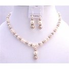 BRD731  Bridal Handmade Bridemaids Jewelry Set Ivory Champagne Swarovski Pearls w/ Silver Rondells