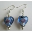 ERC371  Blue Heart Millefiori Self Designed Bead Earrings w/ Bali Silver Sterling Silver Earrings