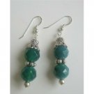 ERC369  Jade Faceted Round Bead Earrings w/ Bali Silver Sterling Silver Earrings