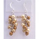 ERC443  Golden Copper Pearls Grape Style Earrings Genuine Swarovski Copper Gold Pearls Earrings