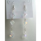 ERC354  Swarovski Crystals Dangling Earrings AB Crystals Round Sterling Silver Earrings