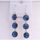 ERC423  Metallic Blue Sparkling Crystals Round Beads 10mm Earrings w/ Genuine Sterling Silver