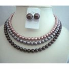 BRD308  THREE STRANDS NECKLACE SET Beautifully Handcrafted3 Stranded Genuine Swavorski