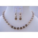 BRD425  Bridemadied Pearls And Crystals Necklace Set Bronze Pearls Smoked Topaz Crystals
