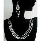 BRD385  Genuine Swarovski Crystals Collection White Pearls And Moonlite Crystals 3 Strands