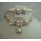 BRD156  Crystals Dreams Double Stranded Pearls & Swarovski Crystals Chokers Genuine Cream Pearls