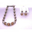 TB401  Swarovski Chocolate Brown Pearls Bracelet Earrings Genuine Swarovski Smoked Topaz
