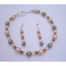 TB388  Bridal Bridemaides Bracelet Earrings Alll Genuine Swarovski Pearls Crystals Handcrafted