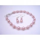 TB350  Rose Pink Pearls & Pink Crystals Bridemaides Bracelet & Earrings Genuine Swarovski Pearls