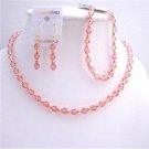 BRD561  Rose Pink Crystals Necklace Earrings Bracelet Jewelry Set Genuine Swarovski Crystals