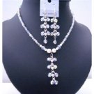 BRD492  White Pearls & AB Swarovski Crystals Dangling Drop Necklace And Earrings Jewelry Set