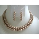 BRD589  Champagne Pearls Double Stranded Necklace Set Genuins Swarovski Champagne
