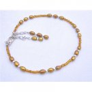 TB636  Copper Pearls Rice Shaped Bracelet w/ Glass Beads Bracelet