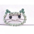 B255  Peridot and olive Rhinestone Brooch Kitty Face Very Cute Brooch