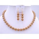 BRD683  Bridal Copper Pearls Jewelry Set w/ Gold Rondells Sparkling Diamond Spacer