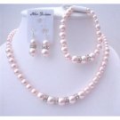 BRD558  Delicate Bridal Wedding Jewelry Soothing Lite Pink Pearls Complete Set