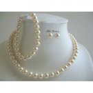 BRD599 Ivory Pearls 8mm Neckalce Earrings Bracelet Complete Set Bridal Swarovski Pearls Jewelry