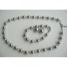 NSC377 Genuine Pearls & Clear Crystals Jewelry Necklace Earrings Bracelet Complete Set