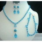 NSC211  Handcrafted Necklace Set w/ Bracelet in Genuine Swarovski In Aquamarine & Turquoise Crystals