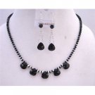 NSC600  Swarovski Jet Crystals Polygon(#6012) Bead Necklace Set 2 Shaded Jet Crystals Black