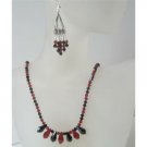 NSC468  Handcrafted Swarovski Tear Drop Jet & Siam Red Crystals Necklace Earrings Set
