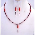 NSC601  NEW Siam Red Crystals 2 Shaded(One Side Red & Other Is Silver)Necklace Set