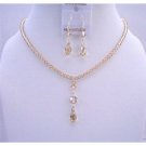 NSC584  AB Golden Shadow Swarovski Crystals Necklace w/ AB Briollette Drop Down