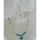 NSC435 Swarovski Crystal Blue Zircon & AB 2X w/ Blue Zircon Heart Pendant Jewelry Set