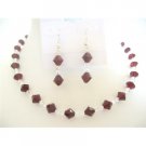 BRD488  Garnet Crystals Swarovski Garnet & Clear Crystals Bridal Bridemaides Jewelry Set