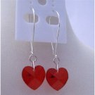 ERC275  Siam Red Heart Crystals Swarovski Siam Red Heart 14mm Sterling Silver Hoop