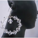 ERC300  Clear Crystals Hoop Earrings Genuine Swarovsk Clear Crystals Sterling Silver