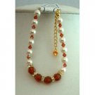 TB271  Burnt Orange Swarovski Crystals Bracelet w/ Swarovski Cream Pearls & Gold Rondells