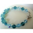 TB278  Aquamarine & Indicolite Crystals Bracelet Swarovski Crystals Bracelets Handcrafted