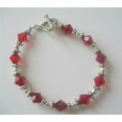 TB369  Sterling Silver Siam Red Swarovski Crystals Bracelet w/ Silver Beads & Daisy Spacer