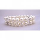 TB323  Double Strands Cream Pearls Stretchable Bracelet With Silver Rondells