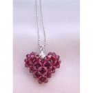 NSC676 Adorable Ruby Swarovski Crystals Puffy Heart Pendant Neckalce