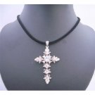NSC572  Velvet Black Chord With AB Crystals Cross Pendant Necklace