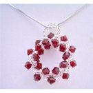 NSC672  Siam Red & Japanese Glass Beads Pendant New Pendant w/ Rhodium Silver Chain