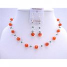 NSC571  Red Cat Eye Jewelry Set w/ Tamurine Crystals Genuine Swarovski Crystas Necklace Set