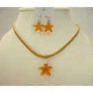 NSC466  Topaz Swarovski Crystals Star Fish Pendant Jewelry Set Genuine Swarovski Topaz Crystals