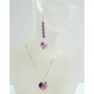 NSC530  Romantic Jewelry Amethyst Swarovski Crystals Heart Pendant & Earrings Heart Jewelry Set