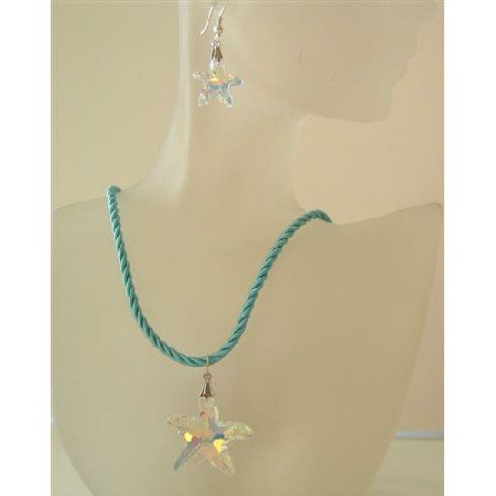 NSC482 Crystals Star Pendant Necklace Swarovski AB Crystals Star Pendant Jewelry Set