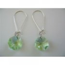 ERC384  Peridot Octagon Swarovski Crystals 15mm Multifaceted Sterling Silver Hoop Earrings