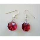 ERC385  Dark Siam Red Swarovski Octagon Crystals 15mm Multifaceted Crystals Sterling Silver Earrings