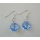 ERC388  Swarovski Octagon Aquamarine Transparent Multifaceted Crystals Sterling Silver Earrings