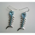 ERC244  Aquamraine Swarovski Crystals Heart Fish Chandelier Earrings Sterling Silver